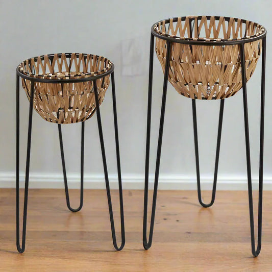 Planter Pot Stand Set of 2 Basket Natural