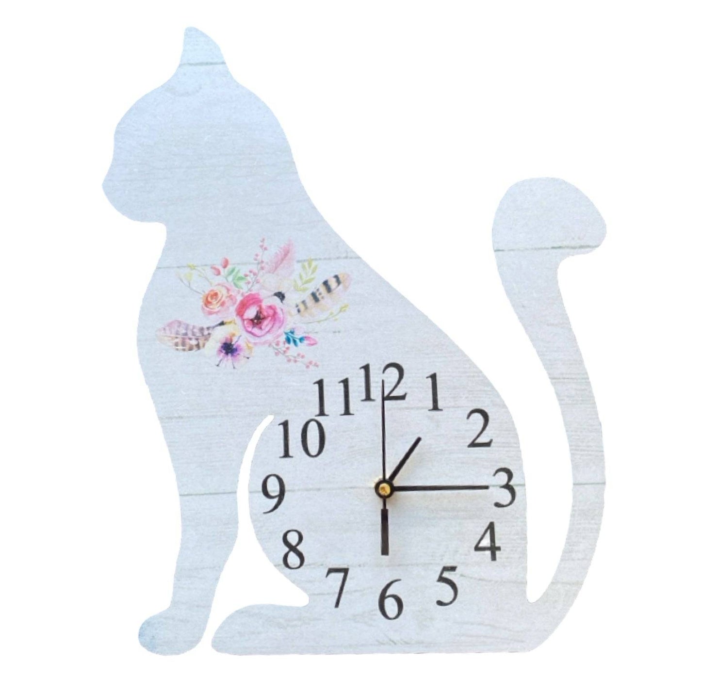 Clock Wall Cat Kitty Floral Feather Aussie Made - The Renmy Store Homewares & Gifts 