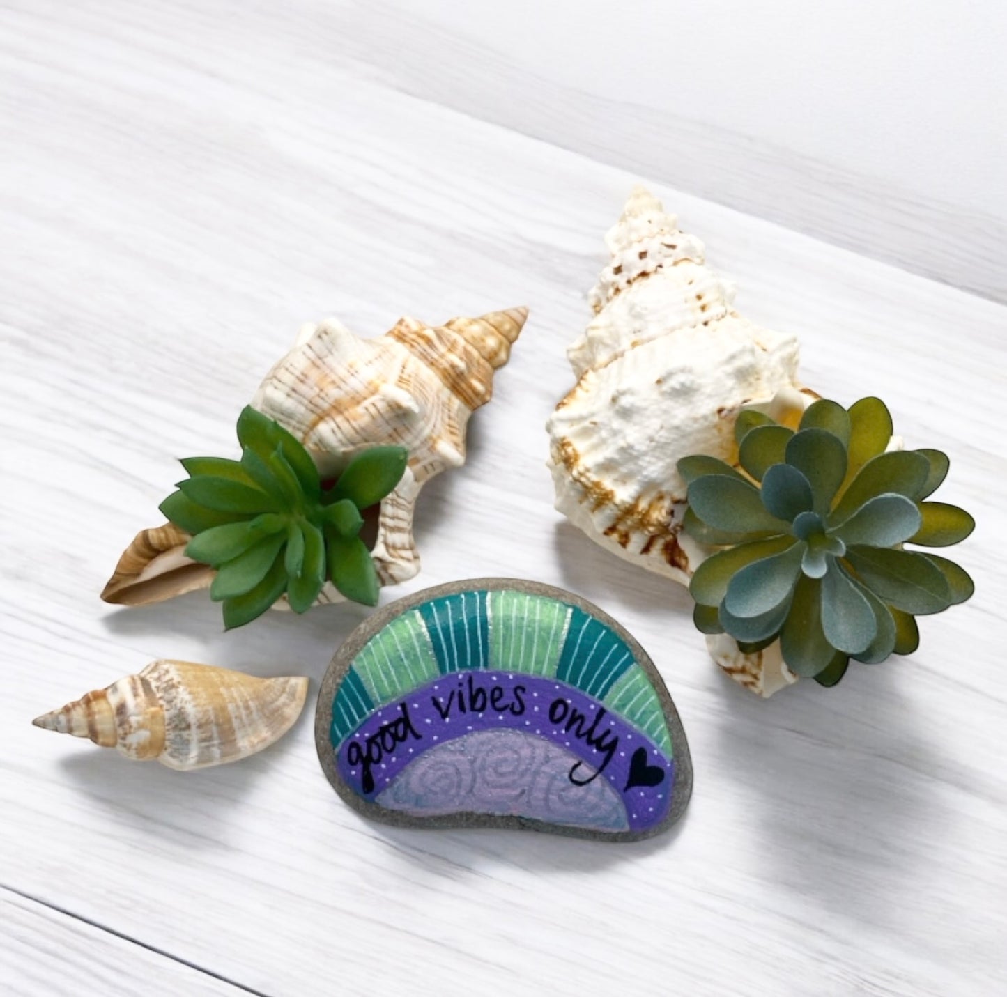 Succulent Shell Good Vibes Rock Gift