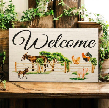 Welcome Donkey Rooster Pig Chicken Country Farm Sign - The Renmy Store Homewares & Gifts 