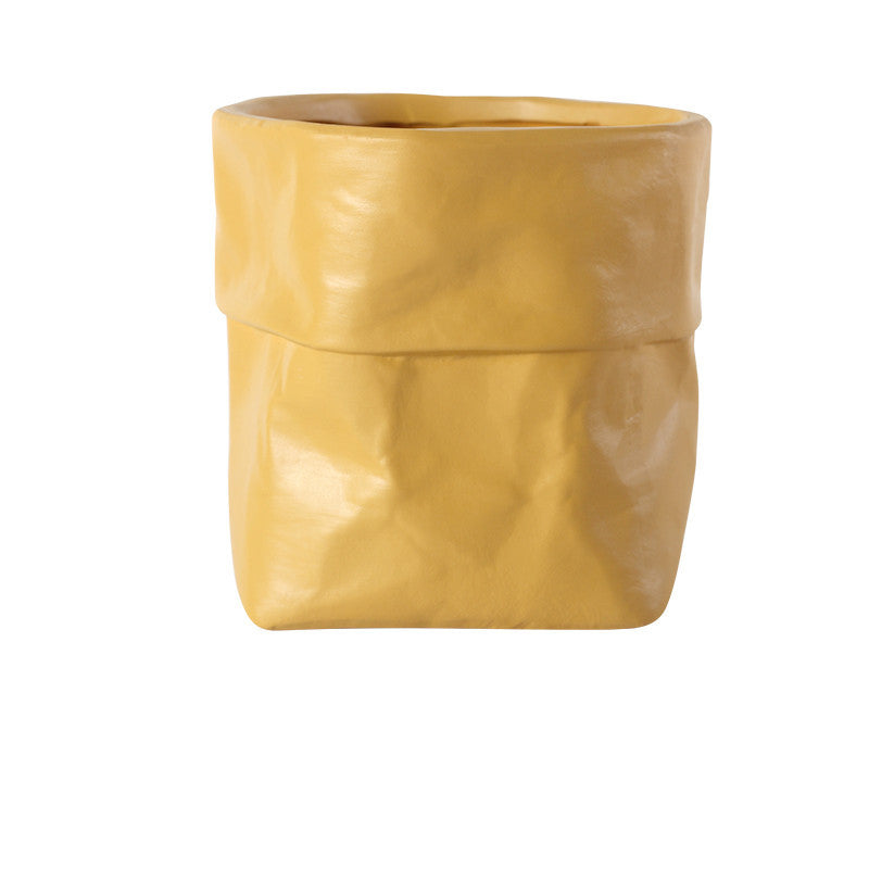 Rustic Bag Planter Pot - Ceramic Paper Bag Flower Pot