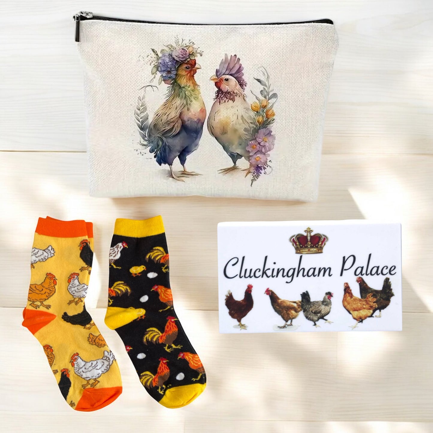 Chicken Ladies Bag Socks Cluckingham Palace Sign Gift Set