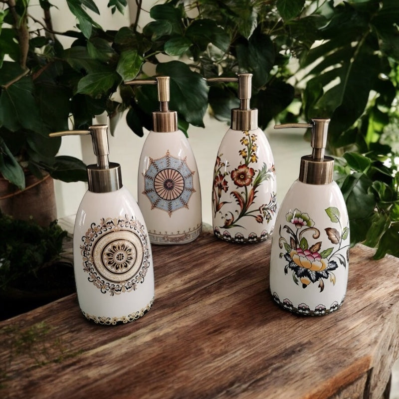 Soap Dispenser Ceramic Floral Boho Mandala