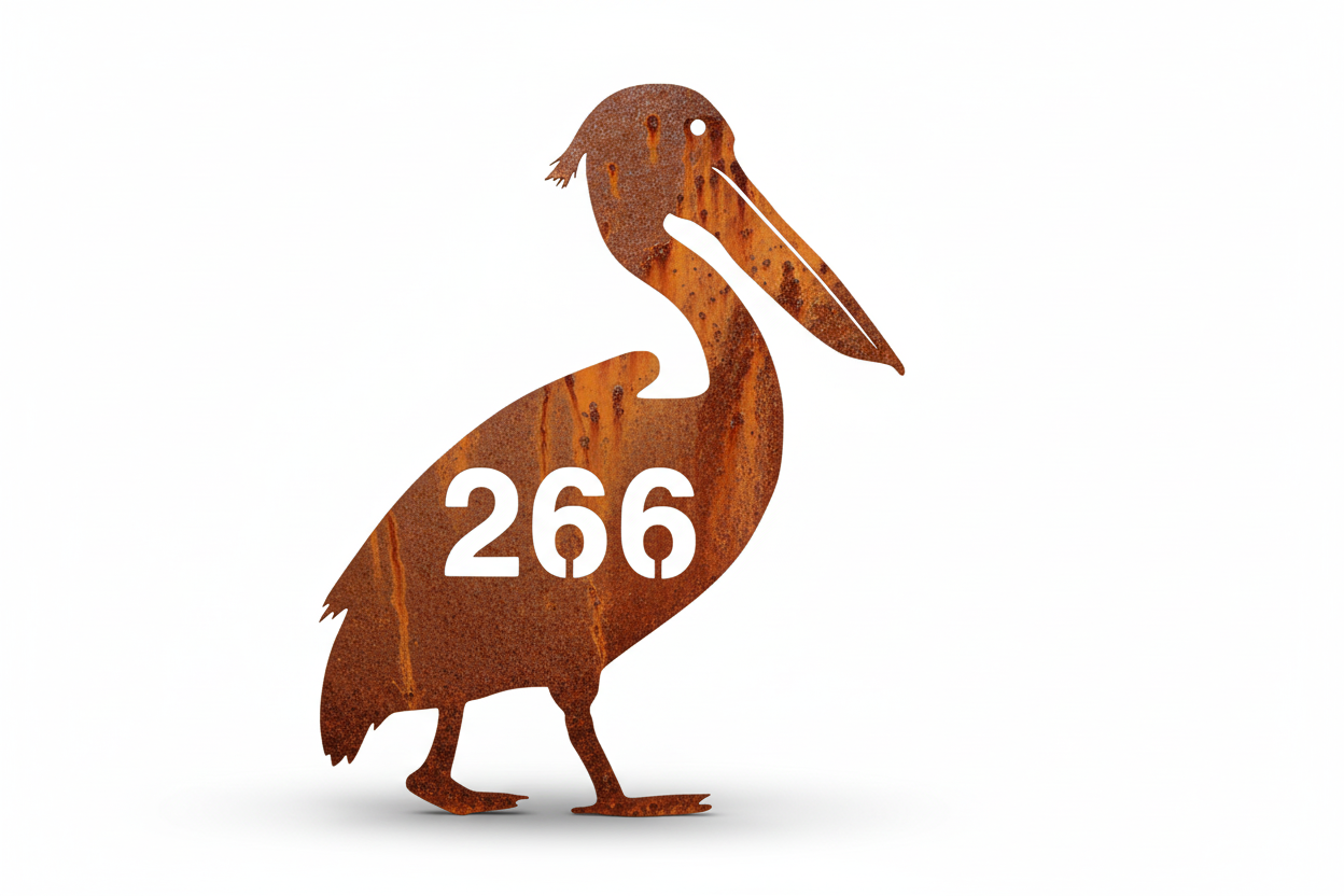 Pelican House Number Sign Custom Coastal Metal - Aussie Made