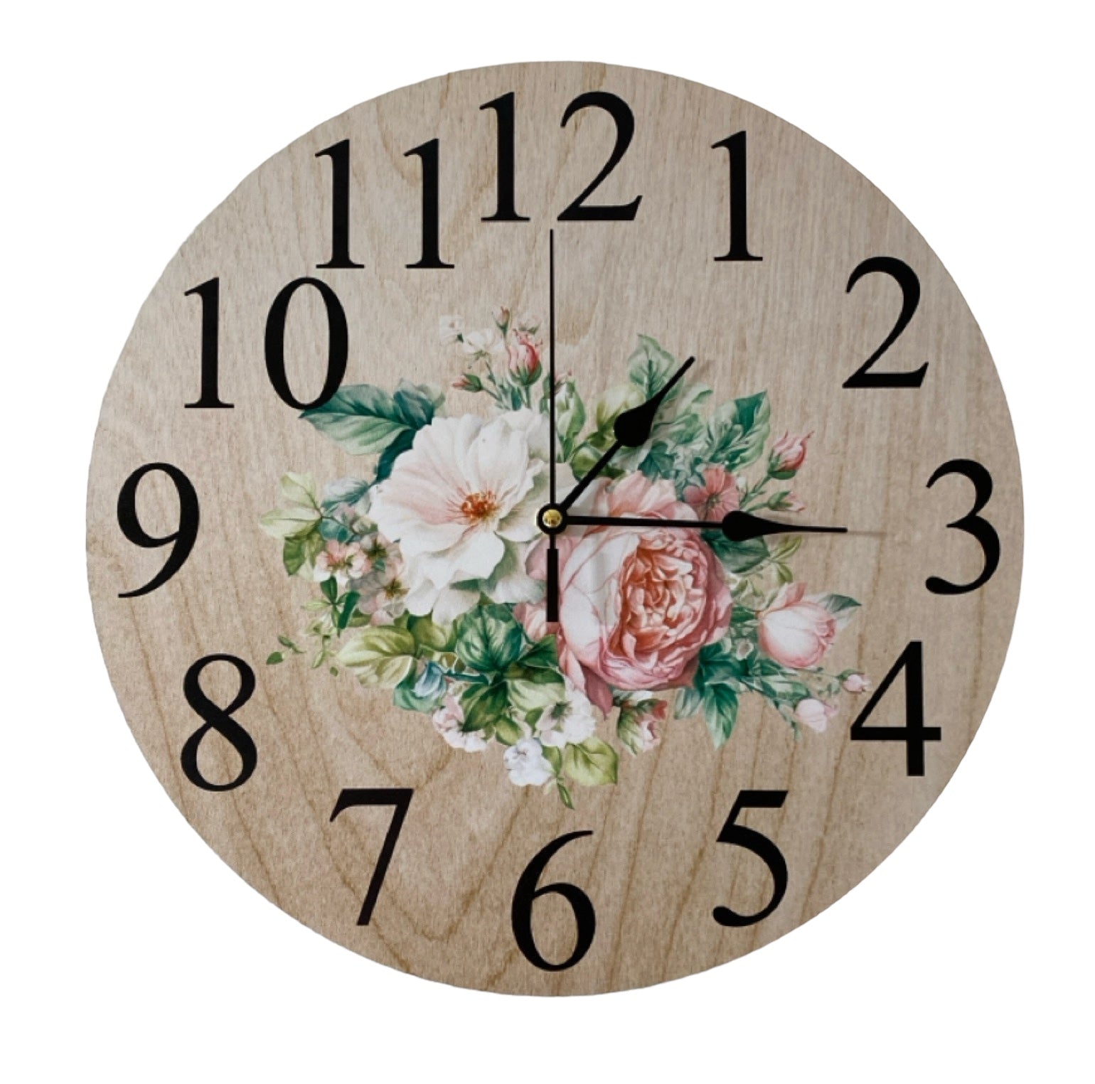 Clock Wall Floral Pink Rose Peony White Aussie Made - The Renmy Store Homewares & Gifts 