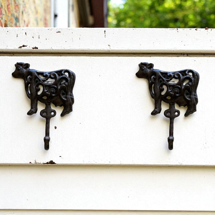 Cow Cast Iron Rustic Hook | Set of 2 or 3 Farmhouse Wall Hooks 10x16 ...