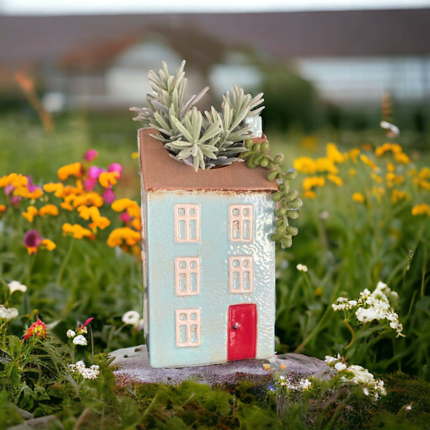 Village House Aqua Pot Plant Planter - The Renmy Store Homewares & Gifts 