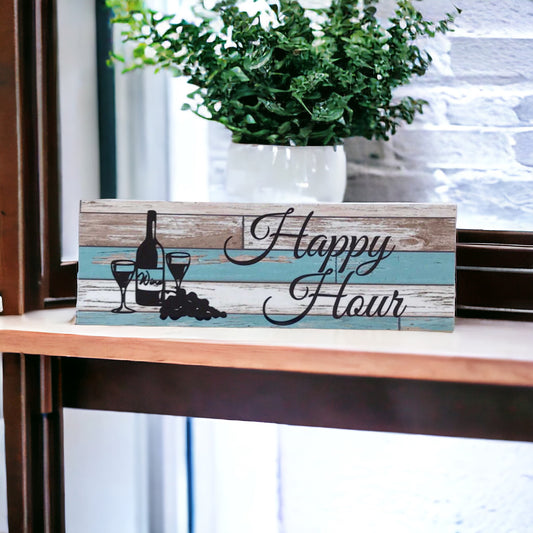 Happy Hour Wine Rustic Blue Sign - The Renmy Store Homewares & Gifts 