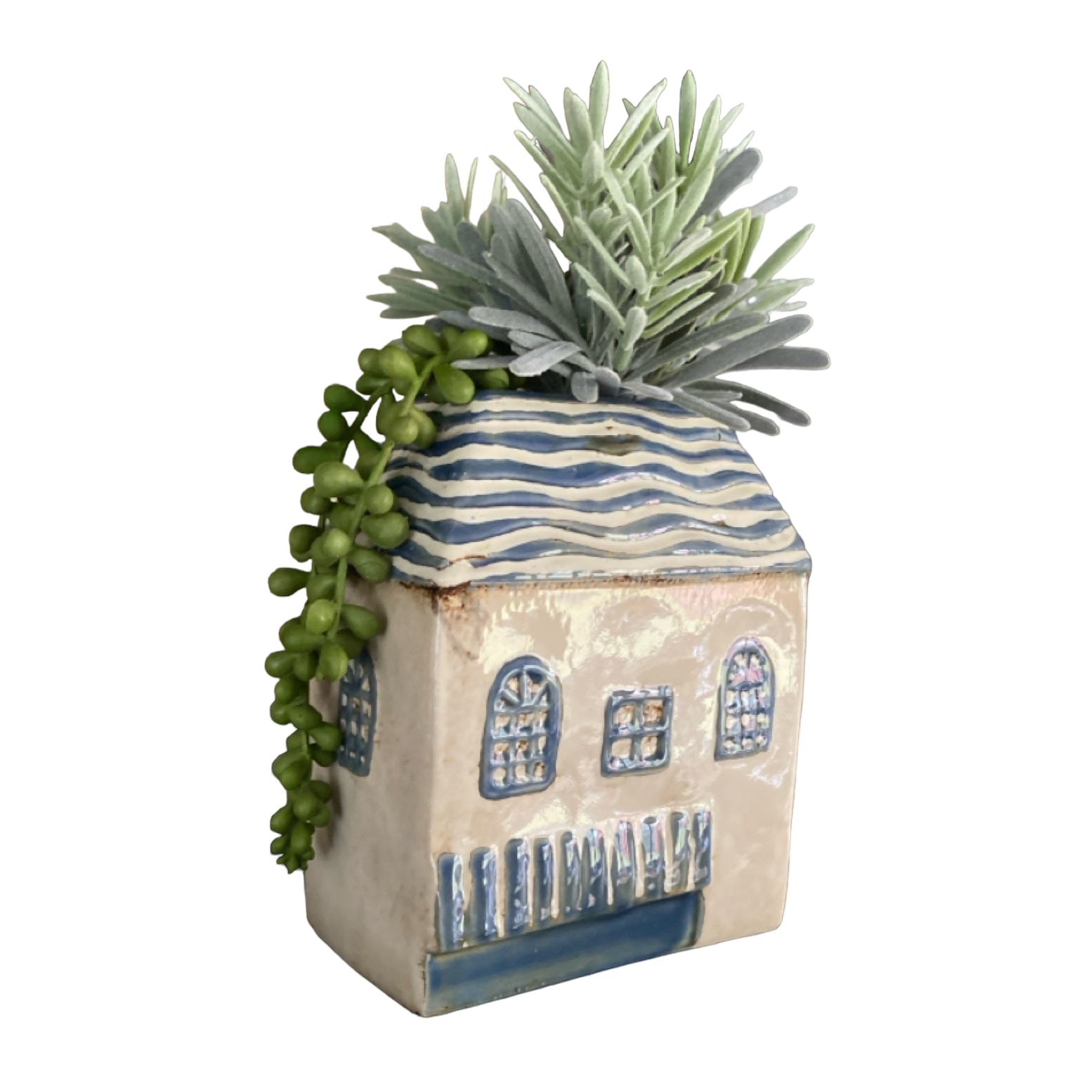 Village House Blue Pot Plant Garden - The Renmy Store Homewares & Gifts 