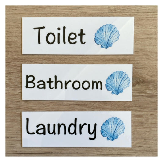 Shell Beach Blue Door Room Sign Toilet Laundry Bathroom - The Renmy Store Homewares & Gifts 