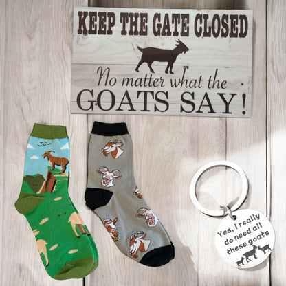 Goat Lover Socks Keyring and Warning Goat Sign Gift Set - The Renmy Store Homewares & Gifts 