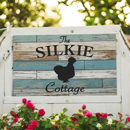 Silkie Chicken Cottage Blue Timber Style Sign - The Renmy Store Homewares & Gifts 