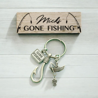 Fish Keyring Personalised Gone Fishing Sign Gift - The Renmy Store Homewares & Gifts 