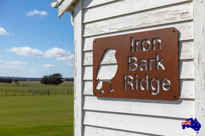 Custom Bird Property Sign Iron Bark Ridge - Personalised Rusty Metal Steel Sign - Australian Made