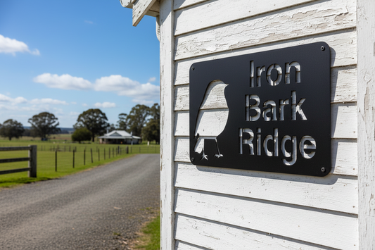 Custom Bird Property Sign Iron Bark Ridge - Personalised Rusty Metal Steel Sign - Australian Made