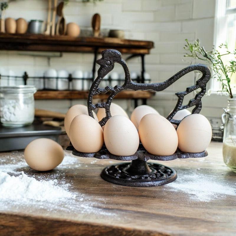 Egg Holder Rack Cast Iron Chicken Hen or Rooster Country - The Renmy Store Homewares & Gifts 