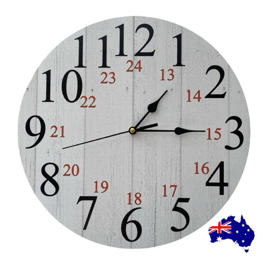 Clock Wall 24 Hour Time Rustic Aussie Made