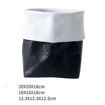Rustic Bag Planter Pot - Ceramic Paper Bag Flower Pot