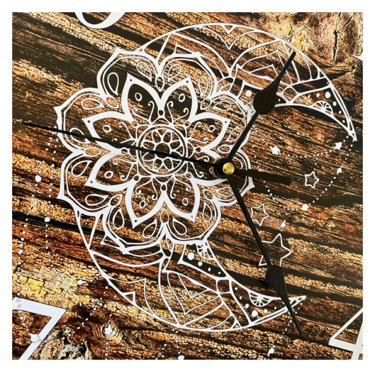 Clock Wall Moon Mandala Dark Timber 30cm or 60cm  Aussie Made