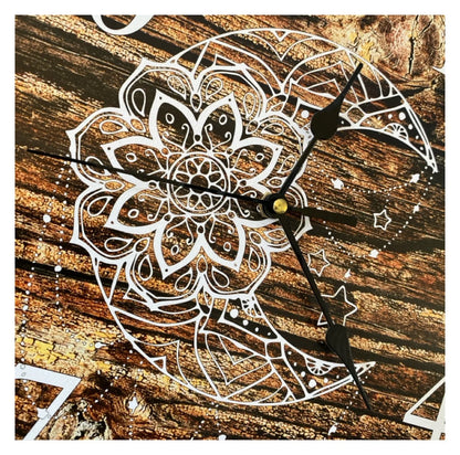 Clock Wall Moon Mandala Dark Timber 30cm or 60cm  Aussie Made