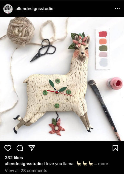 Clock Wall Llama Love Allen Designs Pendulum - The Renmy Store Homewares & Gifts 