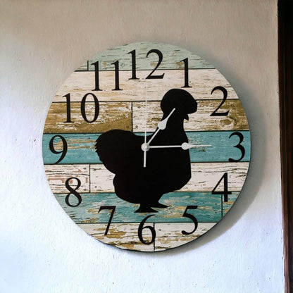 Clock Wall Silkie Chicken Country Aussie Made - The Renmy Store Homewares & Gifts 