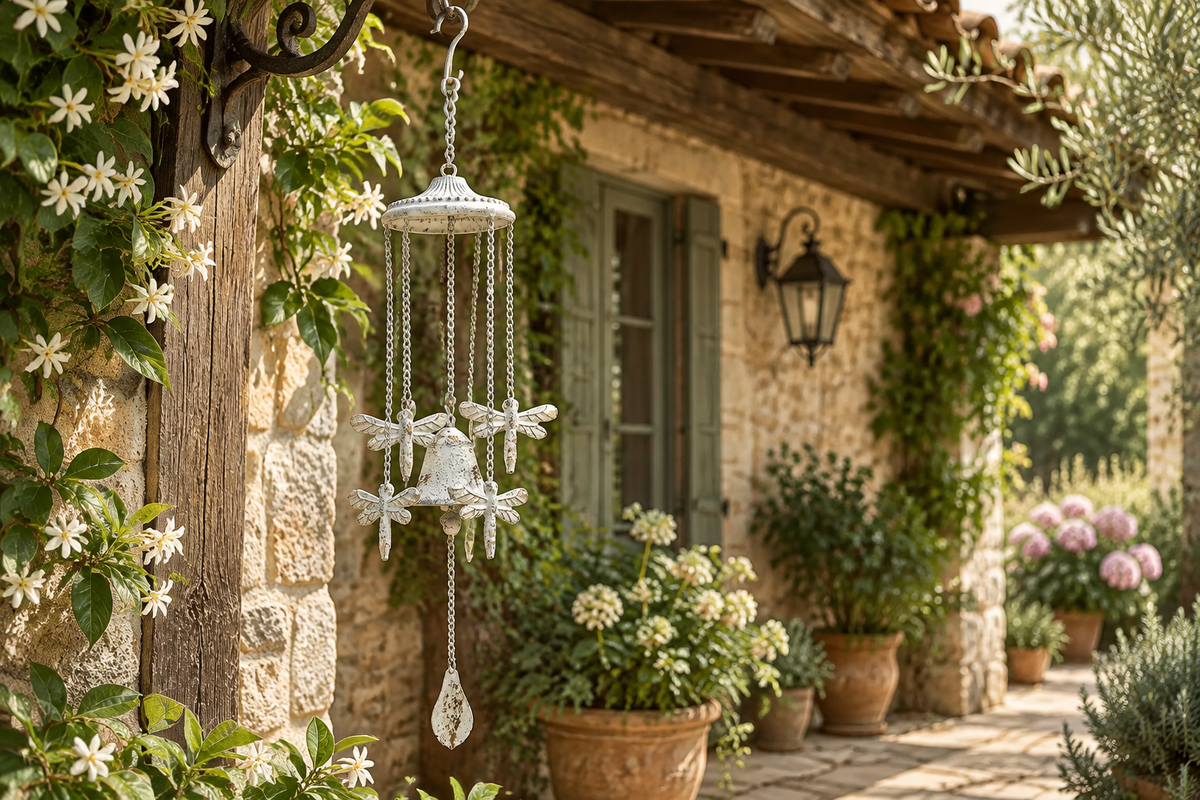 60cm bird wind chime beside a villa veranda