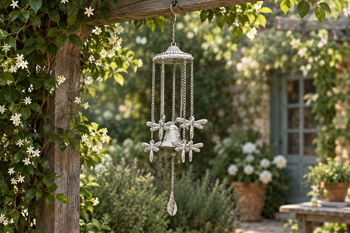 60cm bird wind chime hanging in a garden