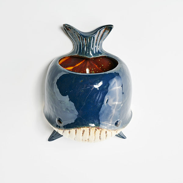 Whale Wall Planter | Blue Glazed Ceramic Plant Pot | 23cm