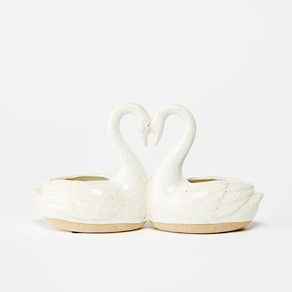 Swan Planter | Cream Ceramic Double Swan Plant Pot | 26cm