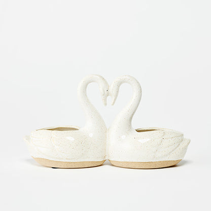 Swan Planter | Cream Ceramic Double Swan Plant Pot | 26cm