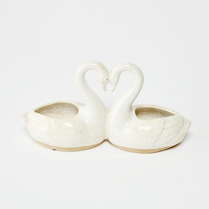 Swan Planter | Cream Ceramic Double Swan Plant Pot | 26cm