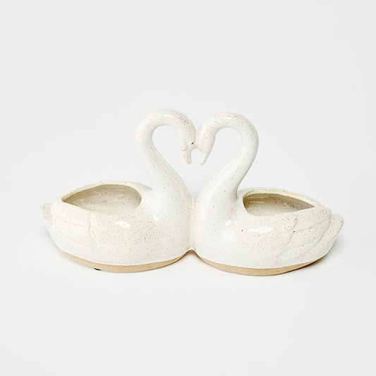 Swan Planter | Cream Ceramic Double Swan Plant Pot | 26cm