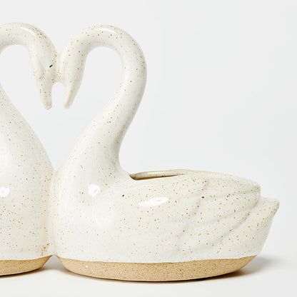 Swan Planter | Cream Ceramic Double Swan Plant Pot | 26cm