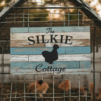 Silkie Chicken Cottage Blue Timber Style Sign - The Renmy Store Homewares & Gifts 