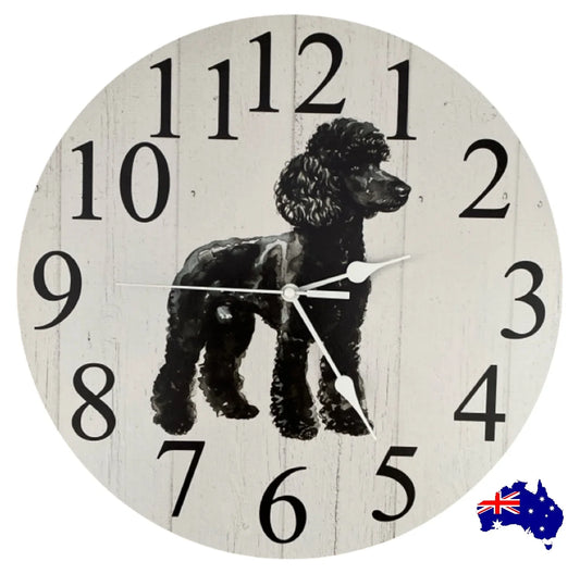 Clock Wall Dog Poodle Black 30cm 60cm Aussie Made