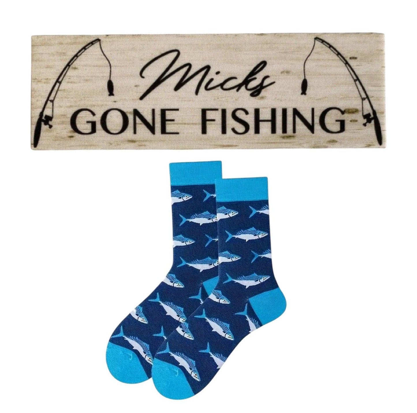 Fish Sock Personalised Gone Fishing Sign Gift - The Renmy Store Homewares & Gifts 