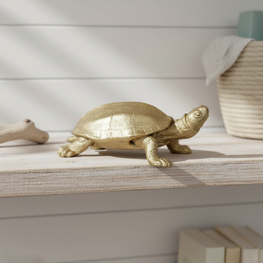 Turtle Ornament Coastal Beach | Golden Resin 15.5x10x6cm