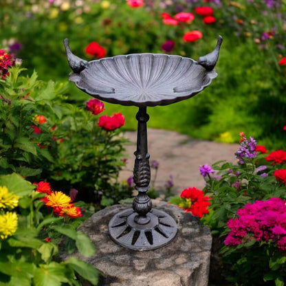 Rustic Bird Bath Feeder Heavy Cast Iron Garden