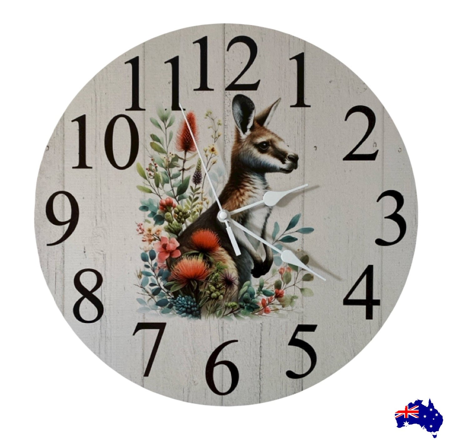 Clock Wall Kangaroo Floral 30cm 60cm Aussie Made