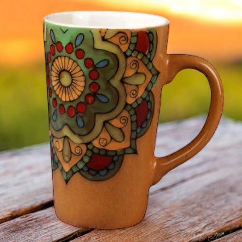 Mug Cup Tea Coffee Mandala Boho Orange