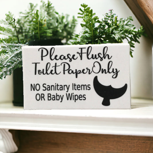 Toilet Paper Only No Sanitary Baby Wipes Whale White Sign
