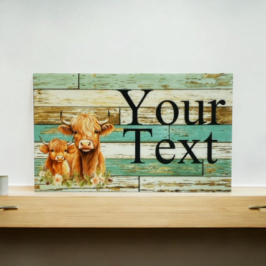 Cow Highland Floral Blue Custom Personalised Sign