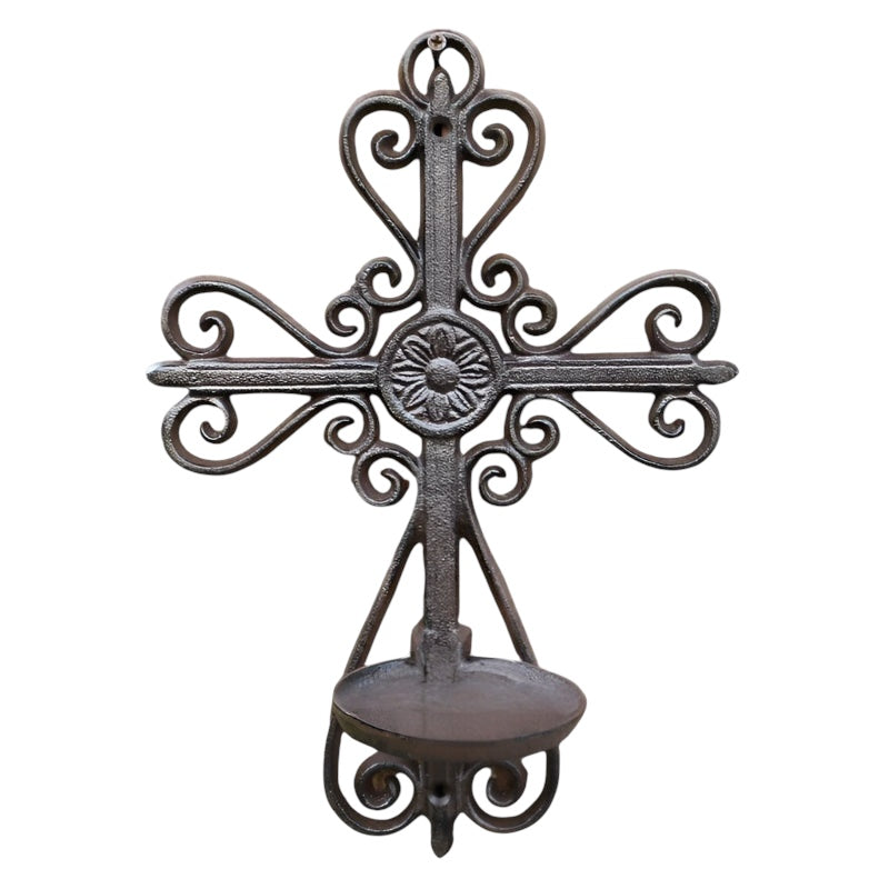 Candle Wall Holder Cross Rustic Cast Iron