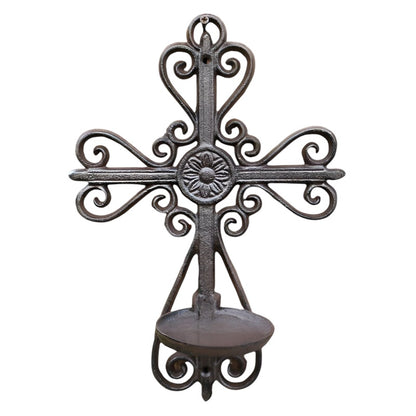 Candle Wall Holder Cross Rustic Cast Iron