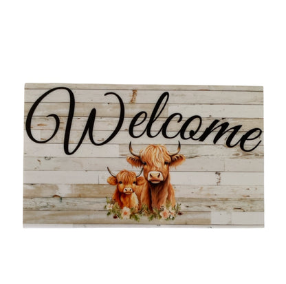 Welcome Highland Cow Farmhouse Sign