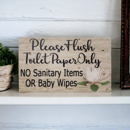 Flush Toilet Paper Only No Sanitary Baby Wipes Lotus Sign - The Renmy Store Homewares & Gifts 