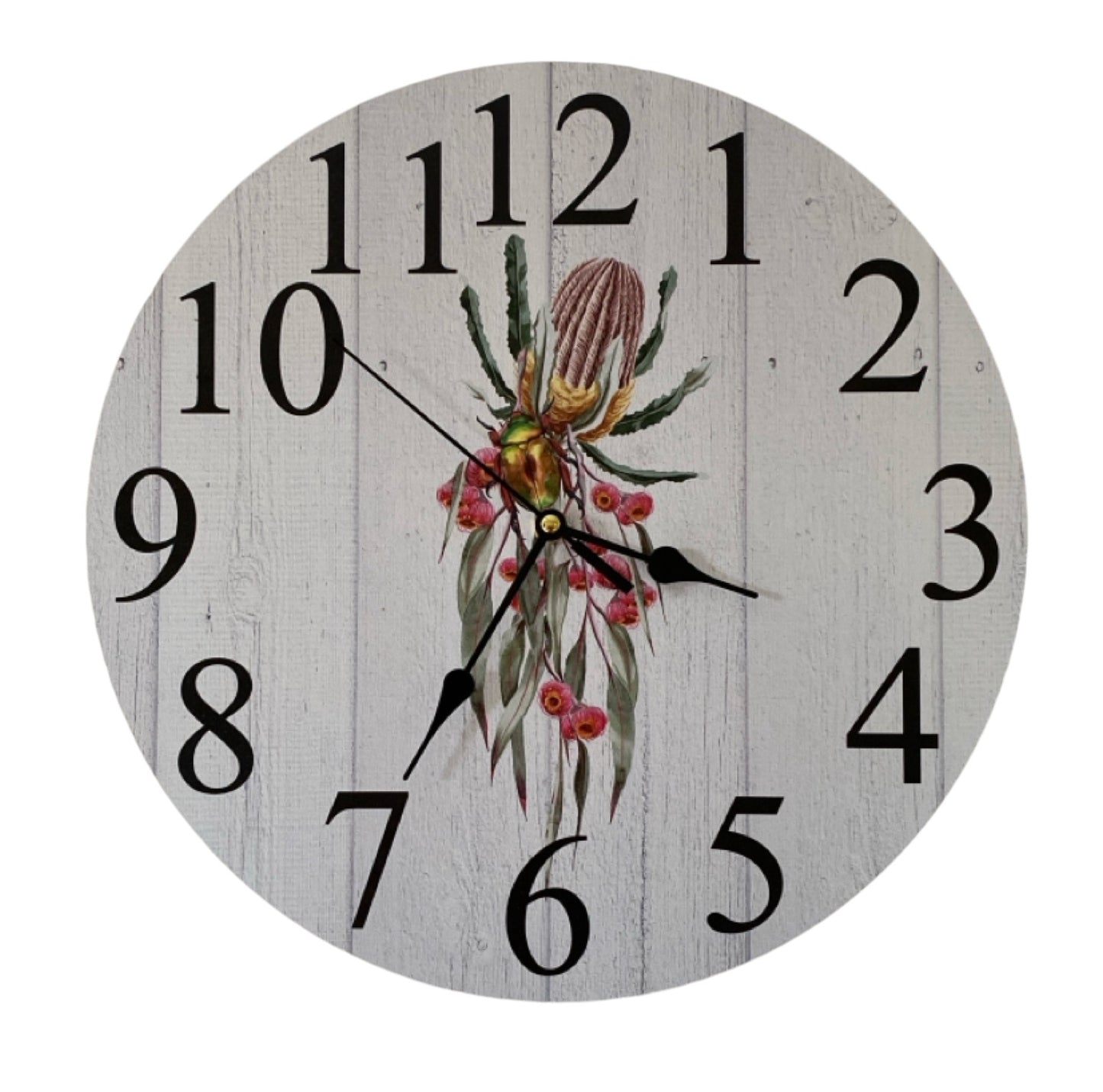 Clock Wall Banksia Gum Flowers Beetle Aussie Made