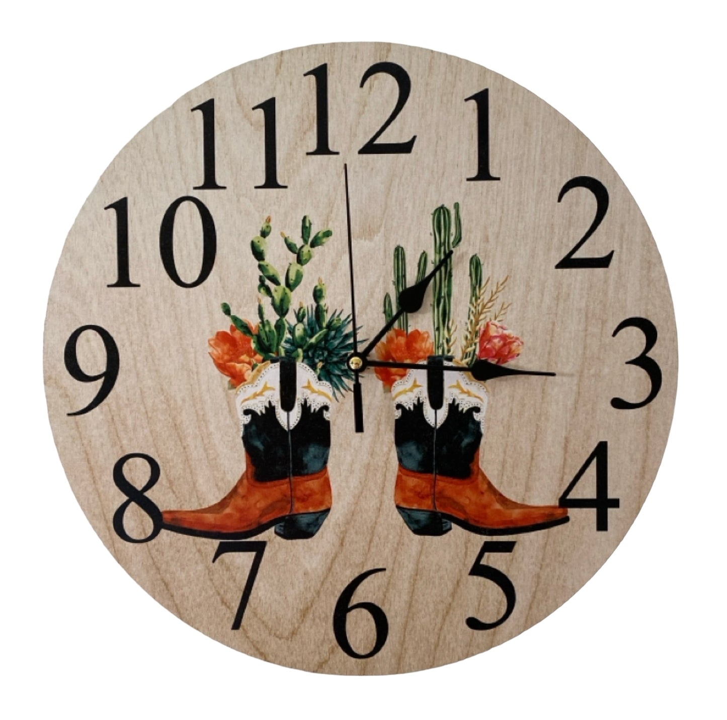 Clock Wall Western Country Boots Cactus Floral Aussie Made - The Renmy Store Homewares & Gifts 