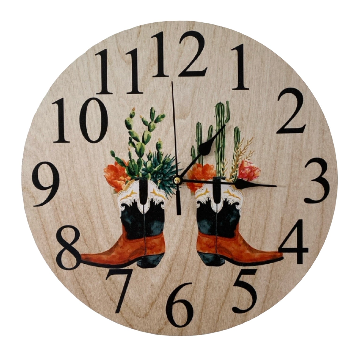 Clock Wall Western Country Boots Cactus Floral Aussie Made - The Renmy Store Homewares & Gifts 